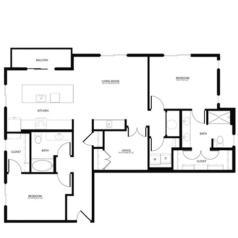 Floor plan for 2 beds, 2 baths, 1473 sqft